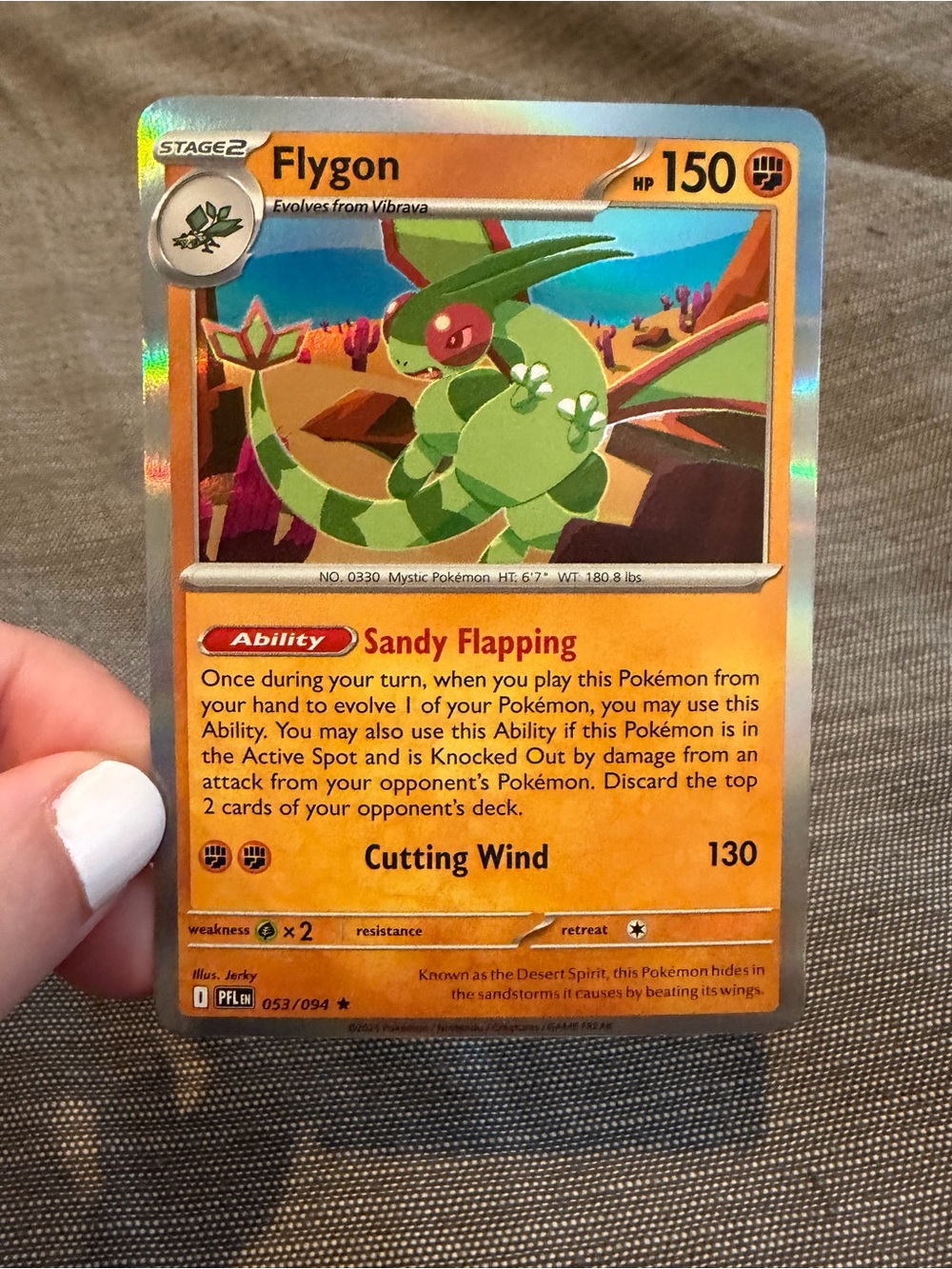 Pokemon Flygon Holographic Card - Green, Red, Blue Accents